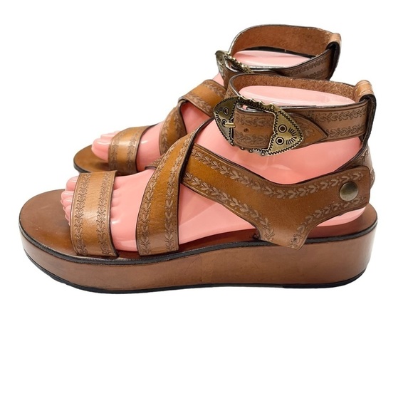 Isabel Marant Nuriee Leather Platform Sandal Cognac Size 40 - Picture 5 of 9